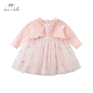 DBJ17133 нижнее белье в стиле бренда dave bellaвесна, сказочное детское платье для девочек милое платье с цветочной вышивкой из сетчатой ткани; Модное детское платье; Вечерние платья для маленьких детей в стиле 