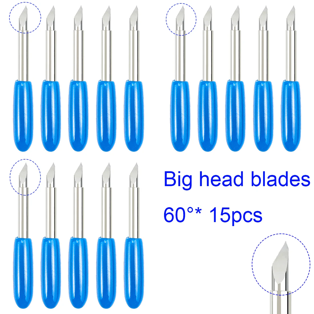 

15 шт., диаметр 60 градусов. Плоттер с большой головкой 2 мм, лезвие для глубокой резки, смещенный виниловый резак, режущий плоттер для Roland Cricut Deep Cut