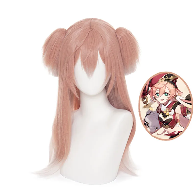 

Game Genshin Impact Yanfei Cos Wig Double Ponytail Pink Gradient Long Hair Girl Wig Anime Game Yan Fei Role Playing Fake Hair