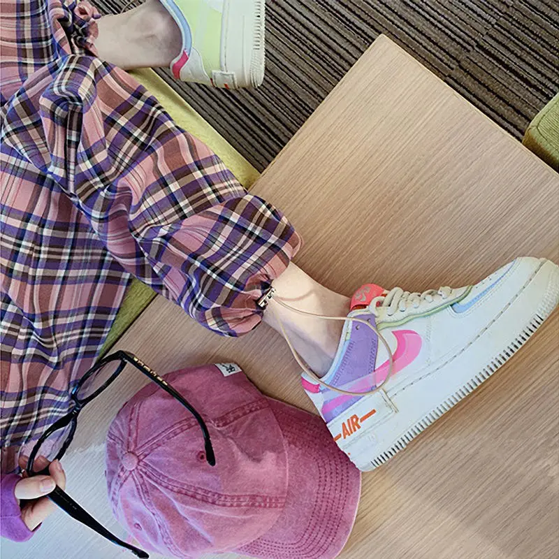 

Korean Women Mid Waist Straight Plaid Ankle-Length Pants Drawstring Loose Pockets Trousers Female Fashion Summer Office Pants