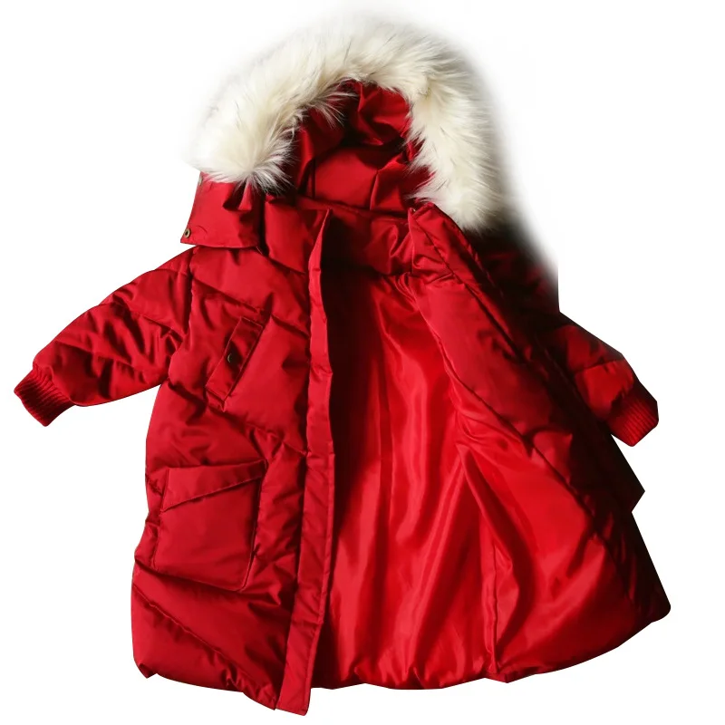 

Large Fur Collar 3-6 Years Old Girl Winter Coat Korean Style Mid-long Kids Snowsuit Thick Warm Children Outwear Jacket Snow Wear