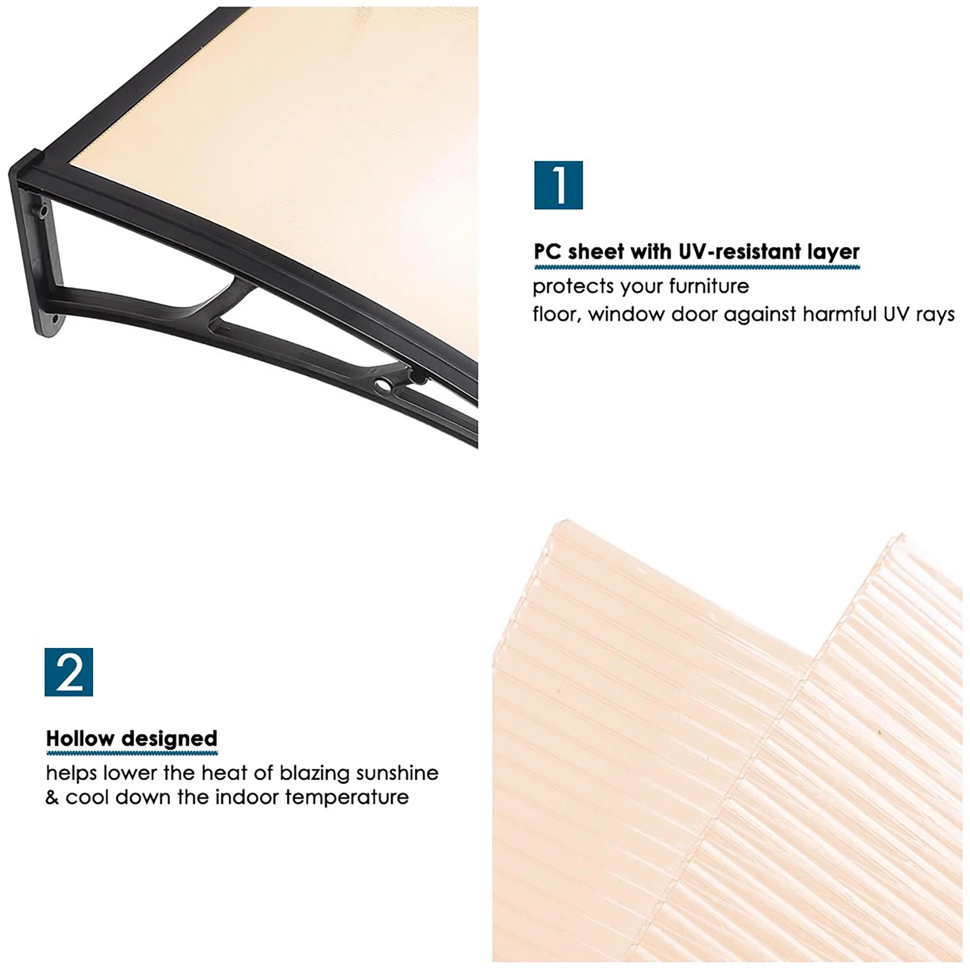 Yescom 40&quotx40" Patio Door Window Awning Canopy Cover UV Rain Snow Protection One-piece Polycarbonate Hollow Sheet | Дом и сад