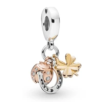 golden clover rose ladybug pendant fit original pan bracelet women lucky horseshoe charms beads for jewelry making diy accessory