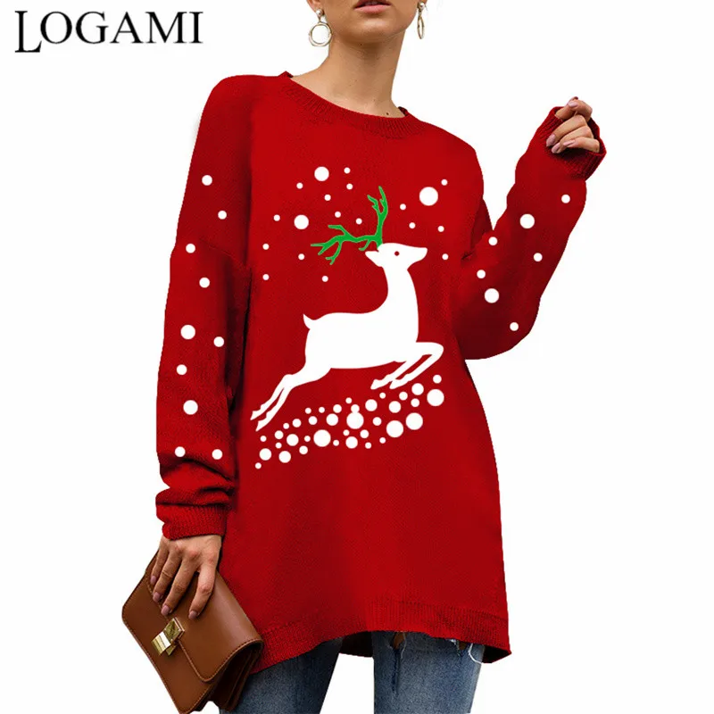 LOGAMI Снеговик Олень вязаный Рождественский свитер платье женское 2019 осенний