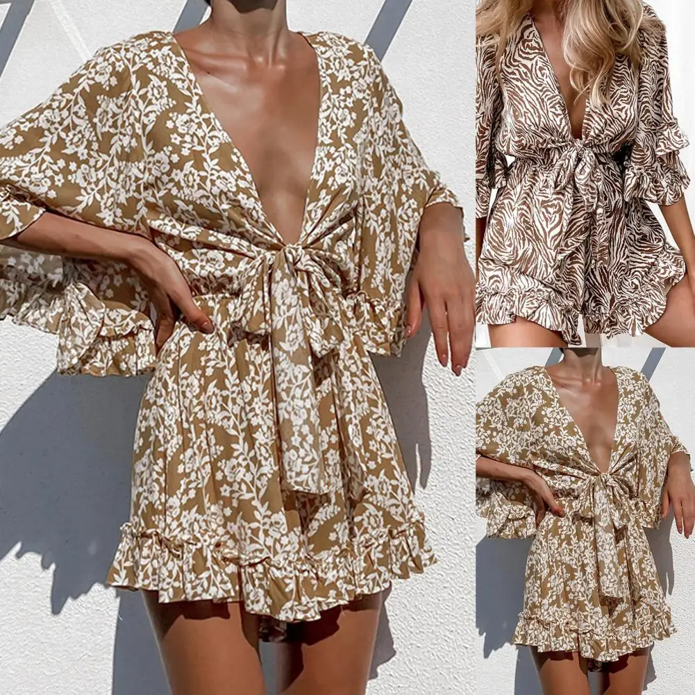 

Jumpsuit Deep V-neck Loose Casual Ladies Floral Print Romper for Dating