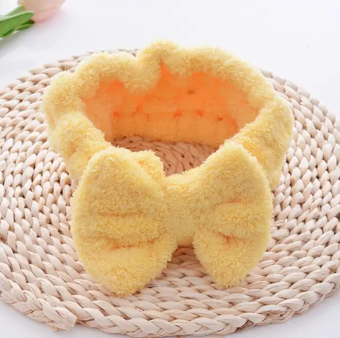 yellow Фланелевые косметические повязки на голову, мягкие эластичные повязки на голову с бантом, кружевные повязки на голову для мытья лица, душа, спа, инструменты для макияжа - Handle Color: yellow