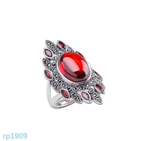 kjjeaxcmy boutique jewelry 925 sterling silver inlay garnet vintage red gemstone female ring hot selling