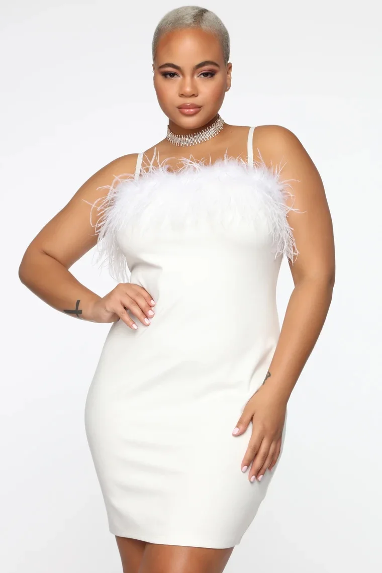 

African Dresses For Women Feather Plus Size Dress African Cothes Solid Sleeveless Backless Bodycon Mini Dress Partyclub 2021