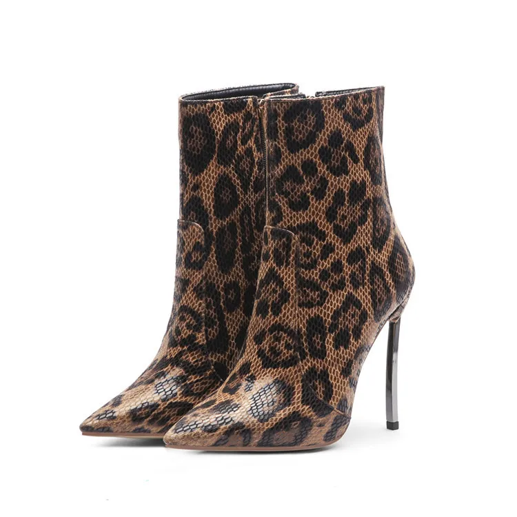 

Women Sexy Leopard Print Boots Thin High Heels Mid Calf and Over The Knee Boots Leather Spring Winter Boots