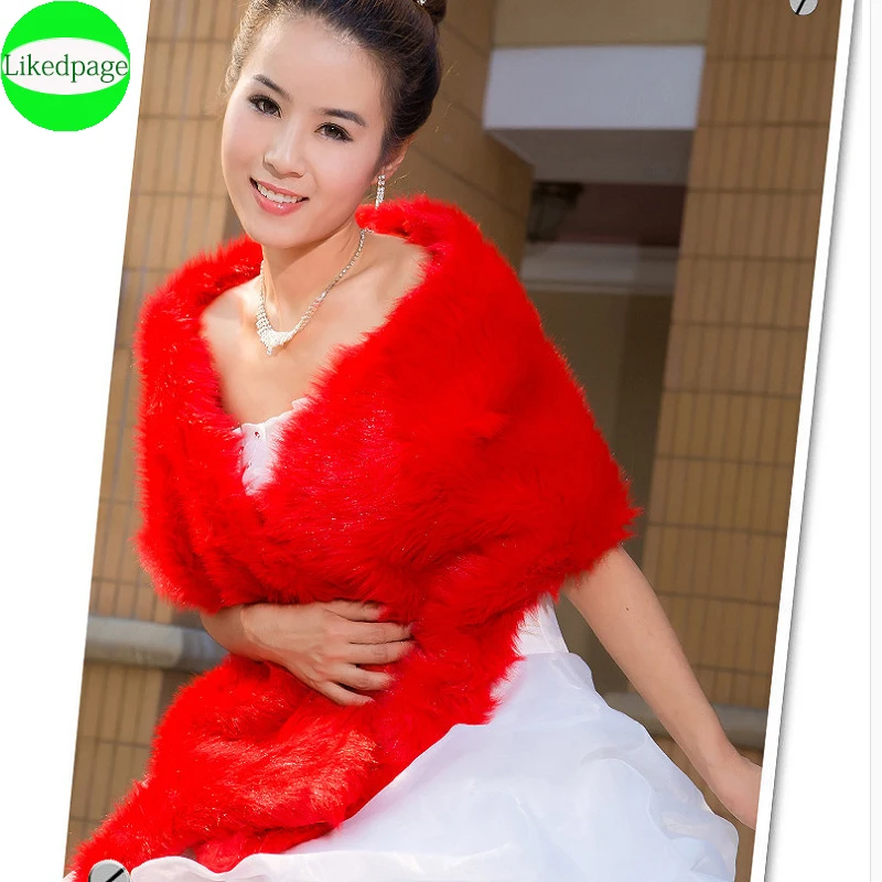 

White Red Cape Femme Hiver Fur Shawl Wedding Bride Wraps Winter Faux Fur Stole Coat Ladies Evening Jackets Shrug Bolero Mariage