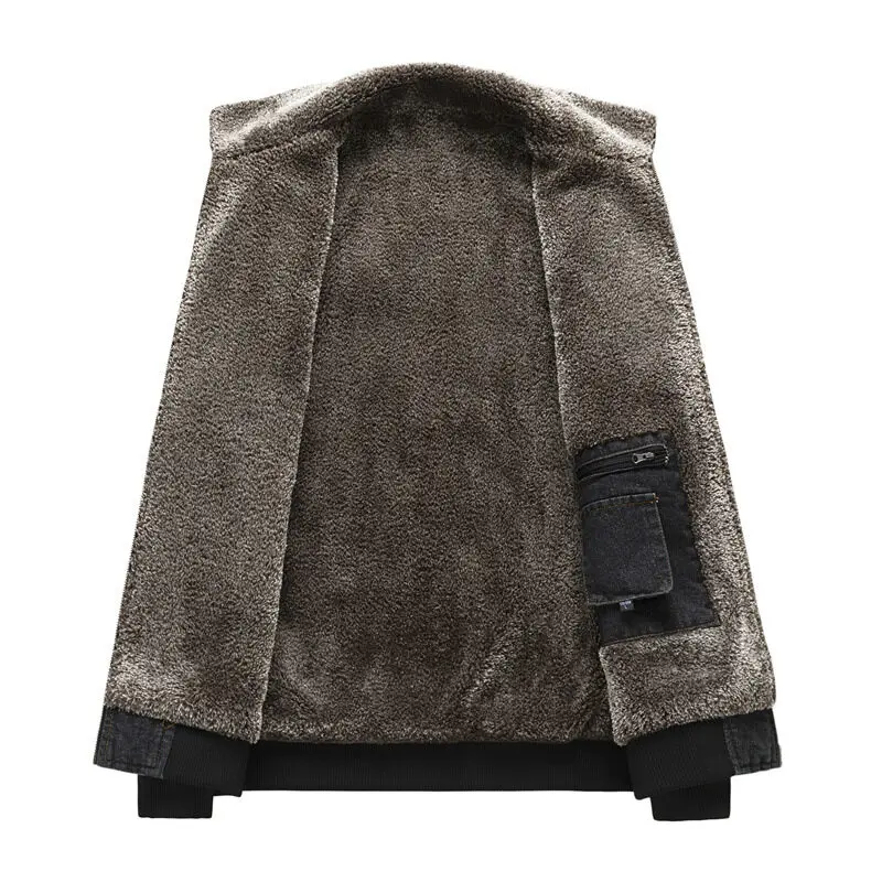 Мужская зимняя куртка из денима с флисовой подкладкой размеры до 5XL - купить по