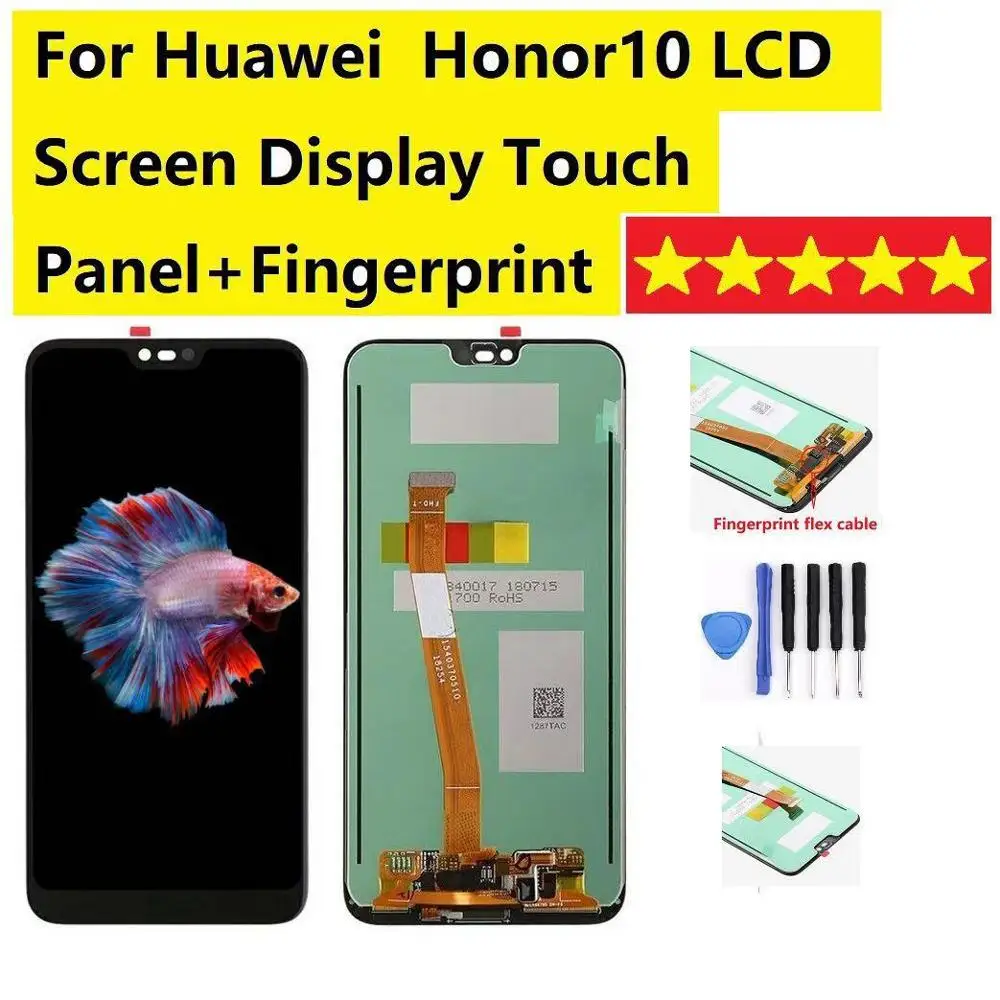 Для huawei Honor 10 lcd glory + сенсорный экран дигитайзер компоненты с отпечатками пальцев