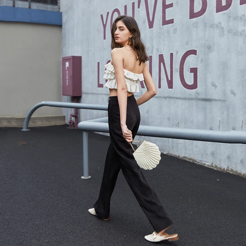 [EAM] Women White Ruffles Split Joint Short Camis New V-collar Sleeveless Personality Fashion Tide Spring Summer 2021 1U708