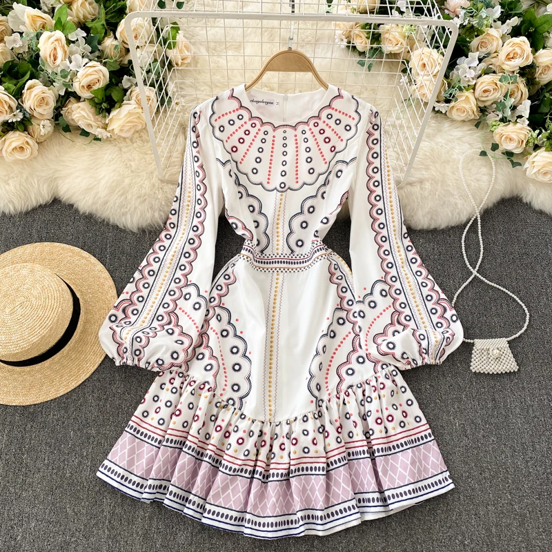 

2021 High Waist Elegant Dresses Women Dress Party Luxury Long Sleeve Autumn Spring A-Line Runway Vintage Embroidery Dresses