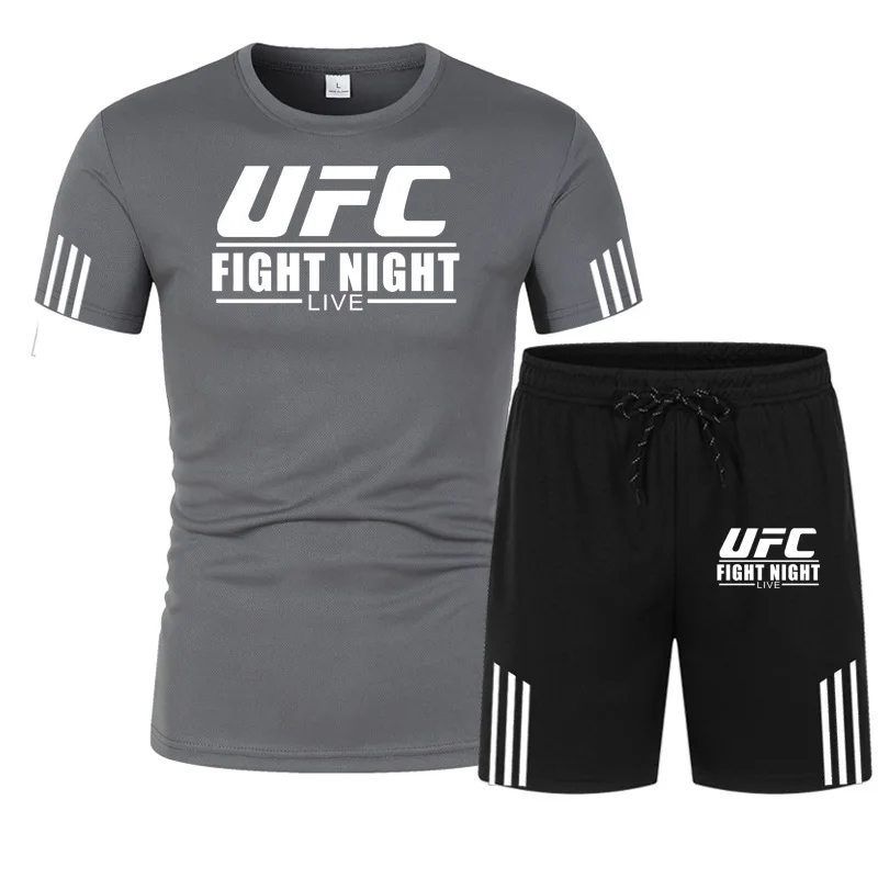 

2021 New Brand Summer Men's T-shirt Set 2 pieces Men's Sportswear Suit MMA Boxing Sports Fitness Printed Short Sleeve Men's Suit