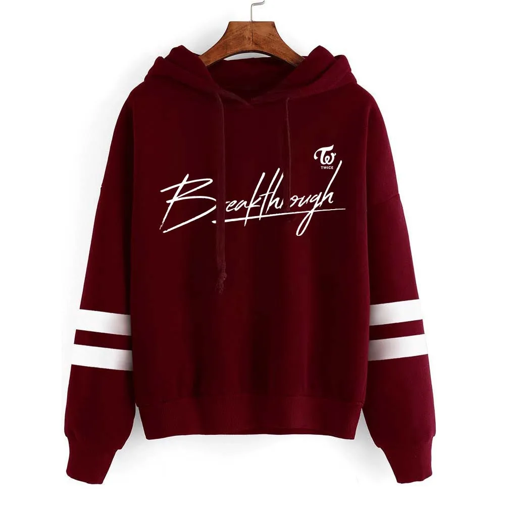

Korean Fashion Kpop TWICE New Album Breakthrough Hoodie Sweatshirts Women Long Sleeve Harajuku Striped Hooded Streetwear Tops