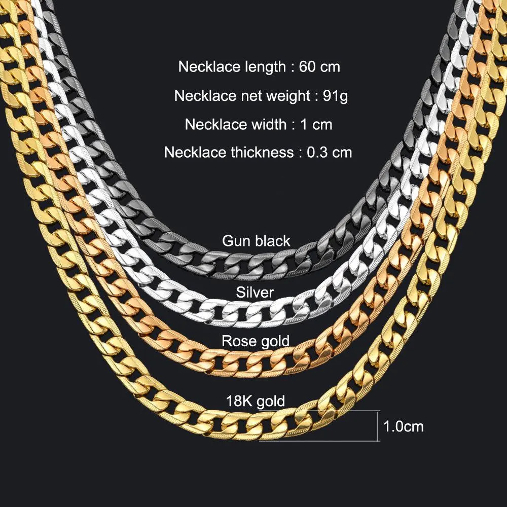 

Miami Cuban Link Chain Necklace 1cm Silver/Gold Color Curb Chain For Men Jewelry Corrente De Prata Masculina Wholesale mens neck