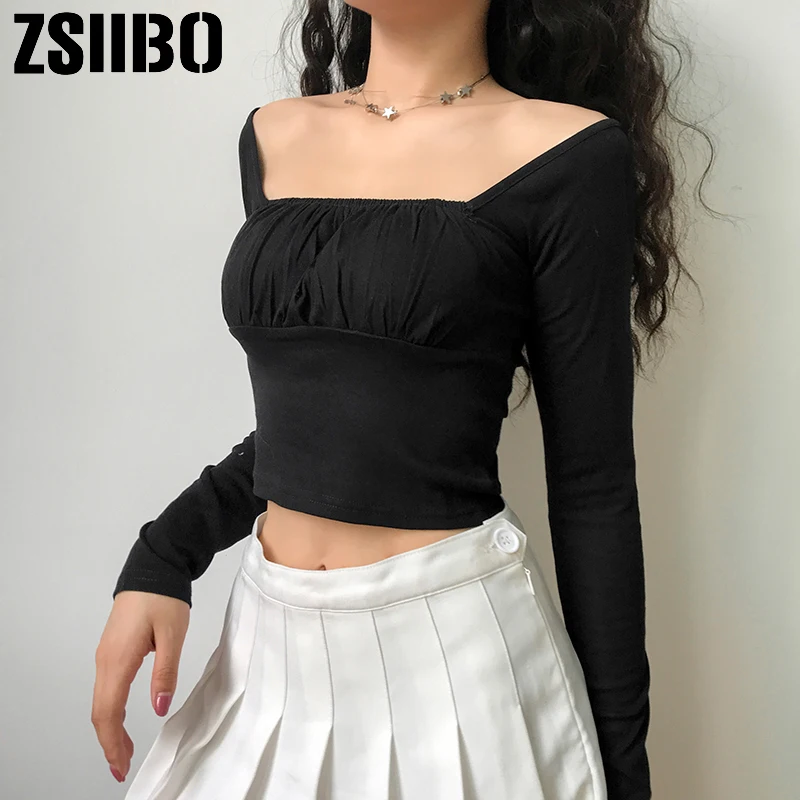 Женская модная Сексуальная футболка с вырезом лодочкой осенняя Новая Элегантная