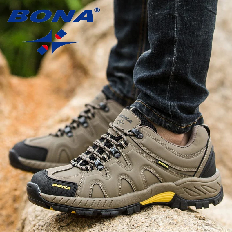 BONA Winter Hiking Shoes For Men Anti-skid Waterproof travel Boots Man Sport Shoes Outdoor Jogging Trekking Lace Up Sneakers
