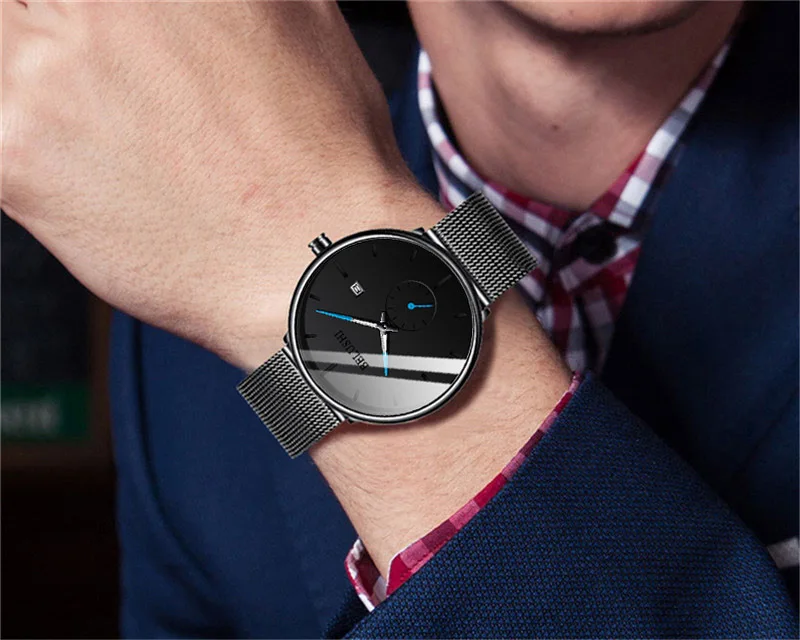 Модные часы для мужчин 2018 водонепроницаемые тонкие сетчатые ремешок