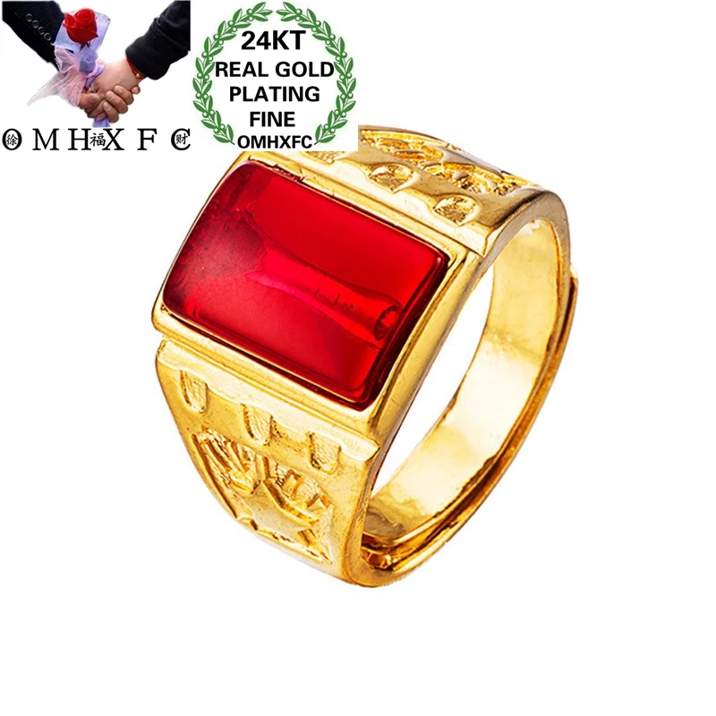 

OMHXFC Wholesale RI215 European Fashion Hot Man Party Birthday Wedding Gift Red Green Black Rectangle 24KT Gold Resizable Ring