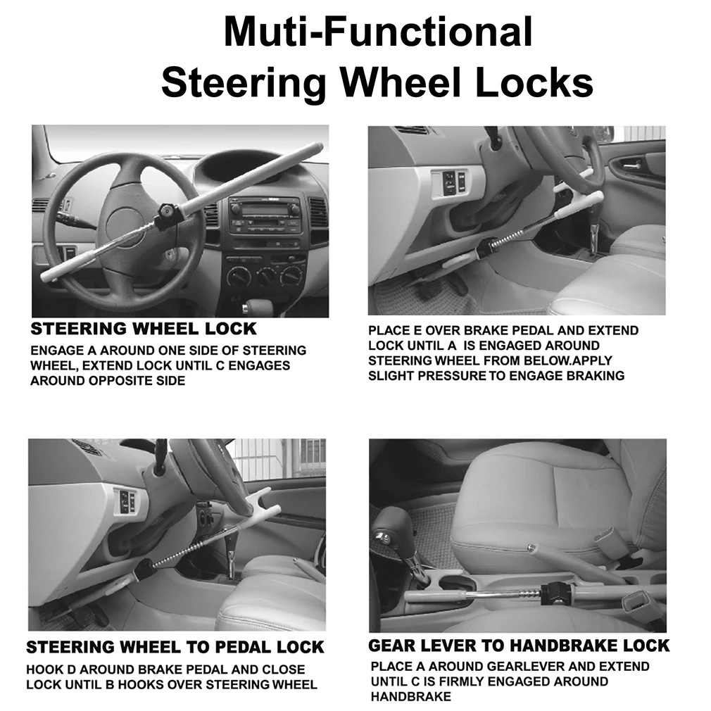 

Anti-Theft Steering Wheel Lock Handbrake Lock Adjustable Twin Hooks Lock Security for Truck Car SUV Tractor Golf Cart
