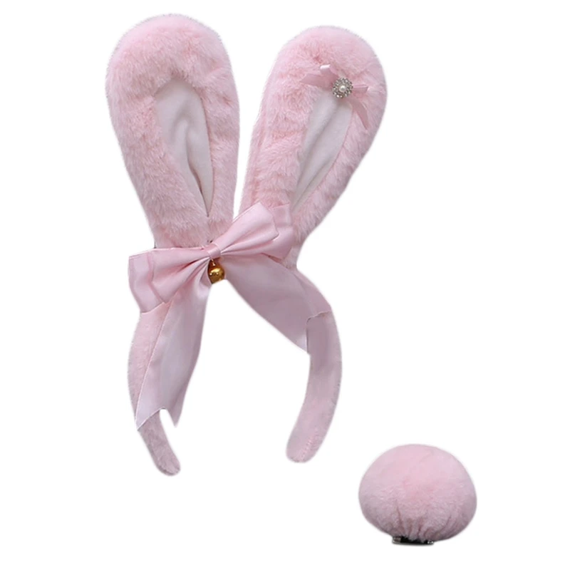 

Lolita Rabbit Cosplay Costume Set Bowknot Bunny Ears Headband with Furry Tail
