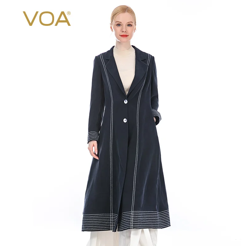 Темно синий деловой костюм VOA из шелка с тяжелым весом 30 момме воротником двумя