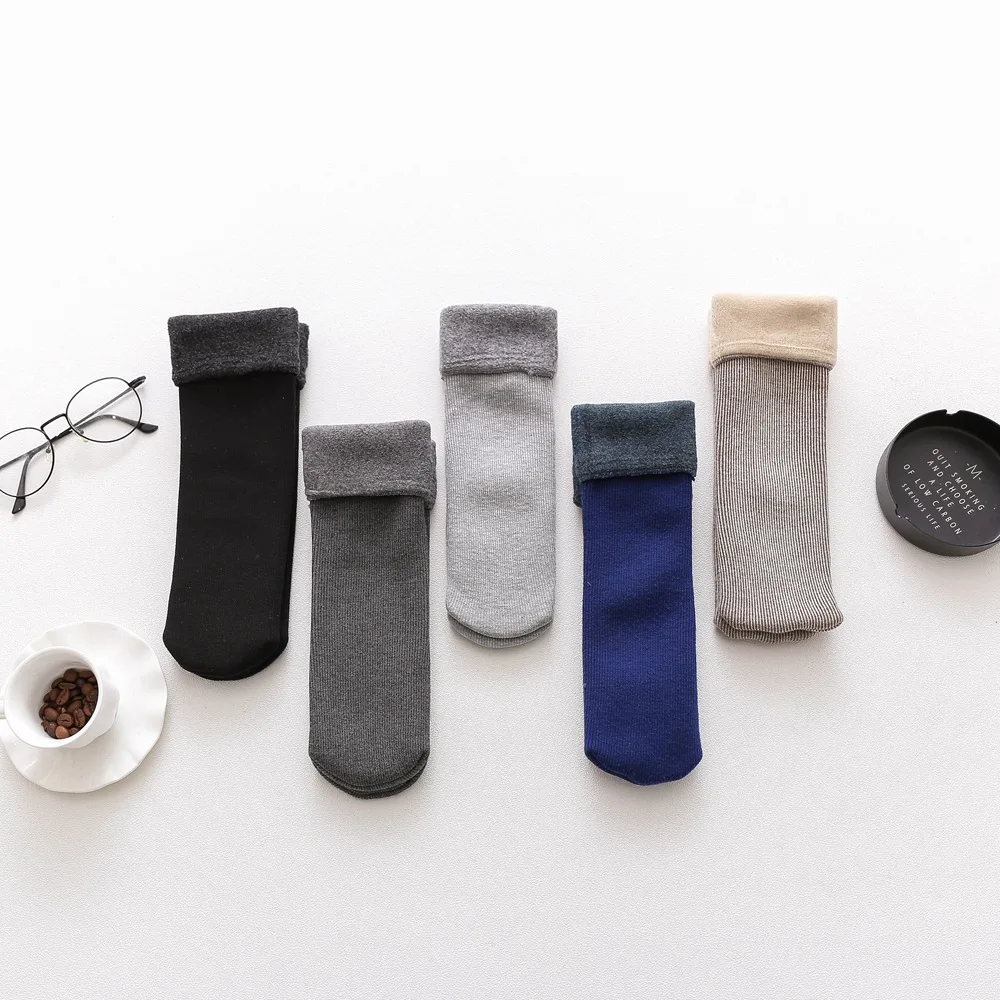 Зимние теплые мужские носки плюс бархатные толстые шерстяные длинные однотонные