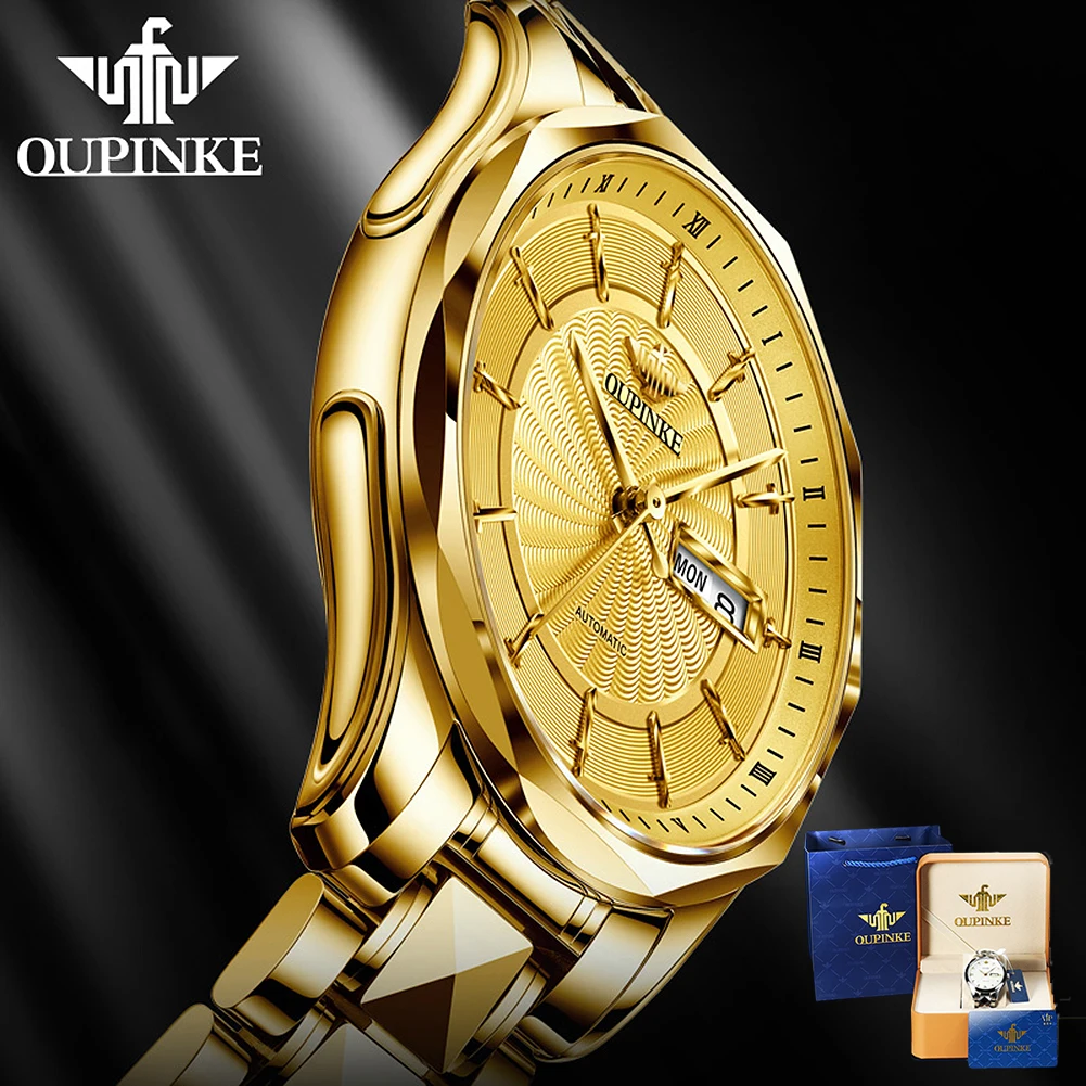 OUPINKE Men Automatic Watch Sapphire Crystal Luxury Mechanical Wristwatch Waterproof Tungsten Steel Watch Men relogio masculino