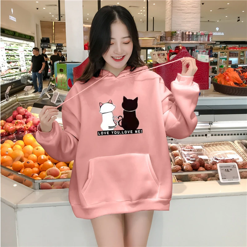 Cat логотип с длинными рукавами и карманами молодых Стиль джемпер фуфайки женские