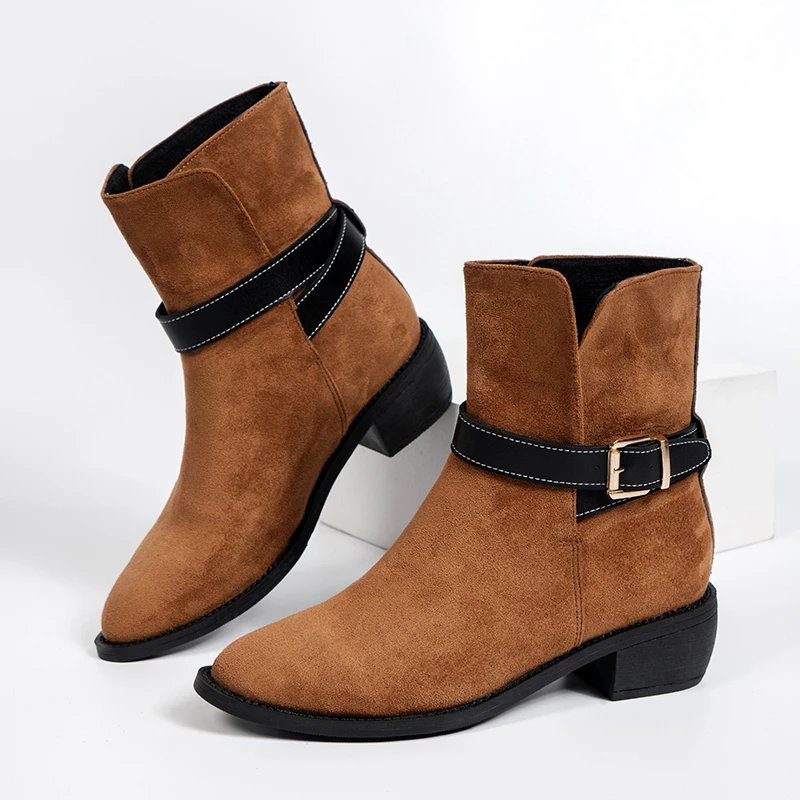

WOMEN ANKLE BOOTS Chunky Heels Black Brown Platform Shoes Gothic Boot for Woman Military Winter Boots for Girls Belt Buckle