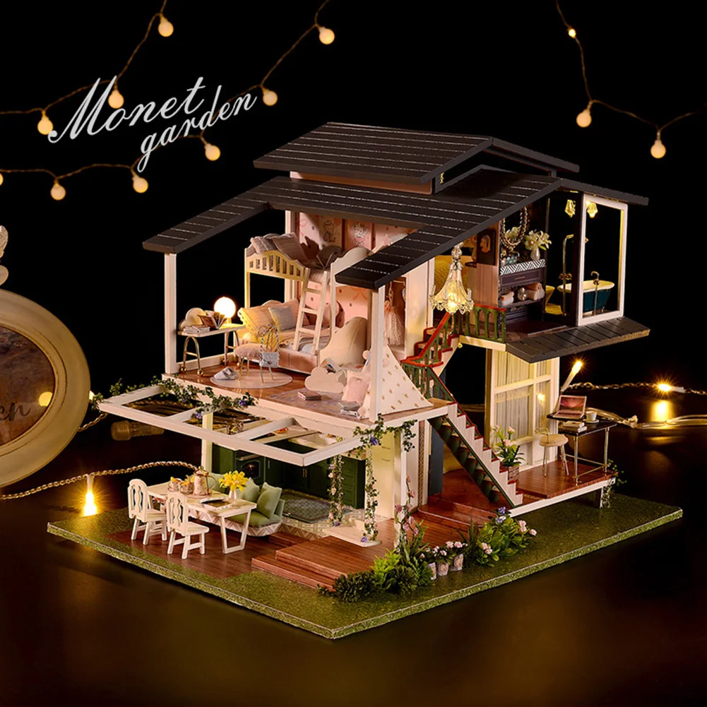 

DIY Dollhouse Wooden doll Houses Miniature Doll House Furniture Kit Led 3D Wooden Mini Dollhouse Toys for Children Birthday Gift
