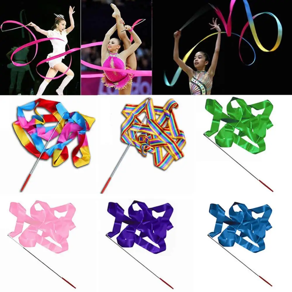 

4M Colorful Dance Ribbon Gym Rhythmic Art Gymnastic Streamer Twirling Rod Stick