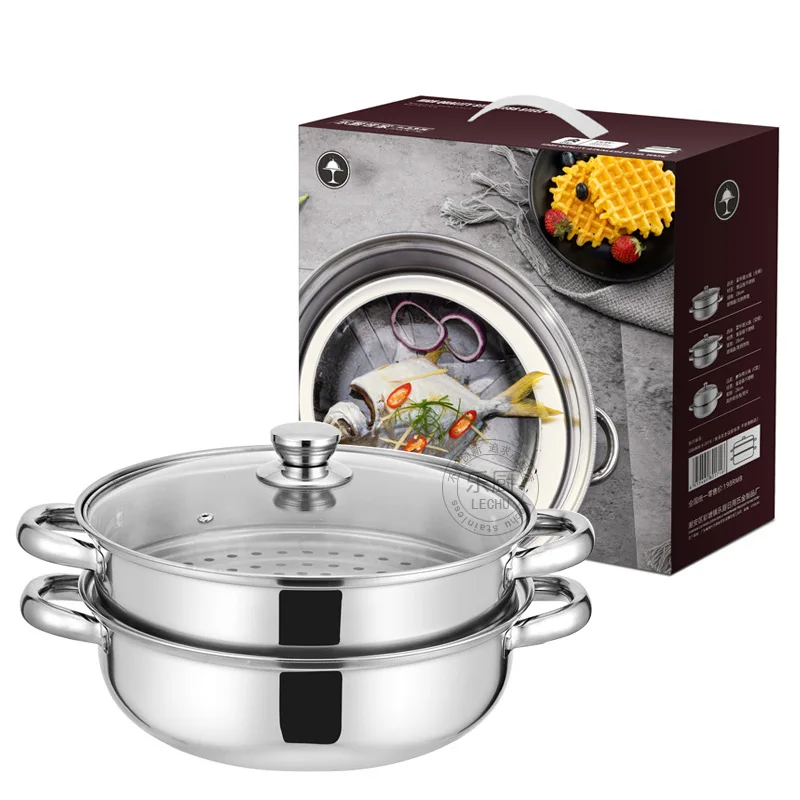 

28cm Double Layer Stainless Steel Food Steamer Pot Cooker Rice Noodle Roll Steaming Soup Cooking Pan Kitchen Cookware