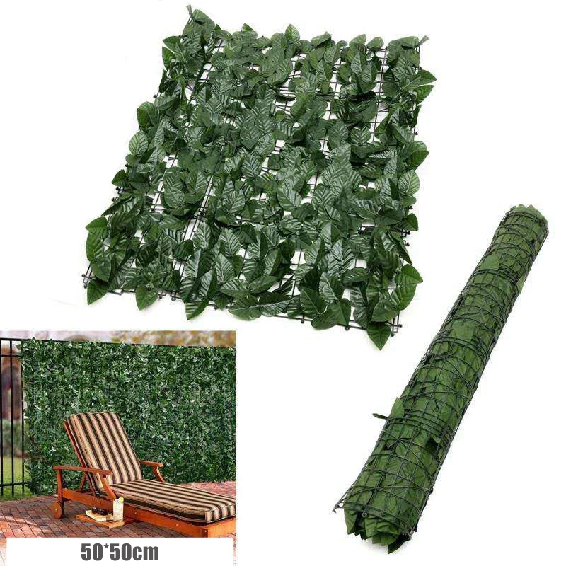 

50x50cm Artificial Hedge Ivy Leaf Garden Fence Wall Balcony Privacy Screening Trellis Green Dill Leaves Panels Vine Decoration