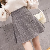 autumn winter wool plaid pleated short skirts high waisted grayblack plaid a line mini skirts skorts