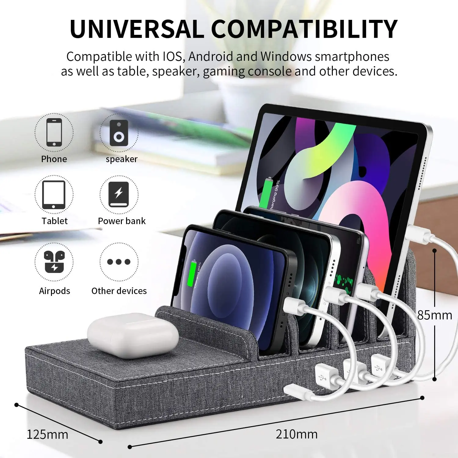 

Lecone 5 in 1 Wireless Charging Dock Station for Multiple Devices with PD QC Fast Charging Port & 2 USB Ports for Smartphones
