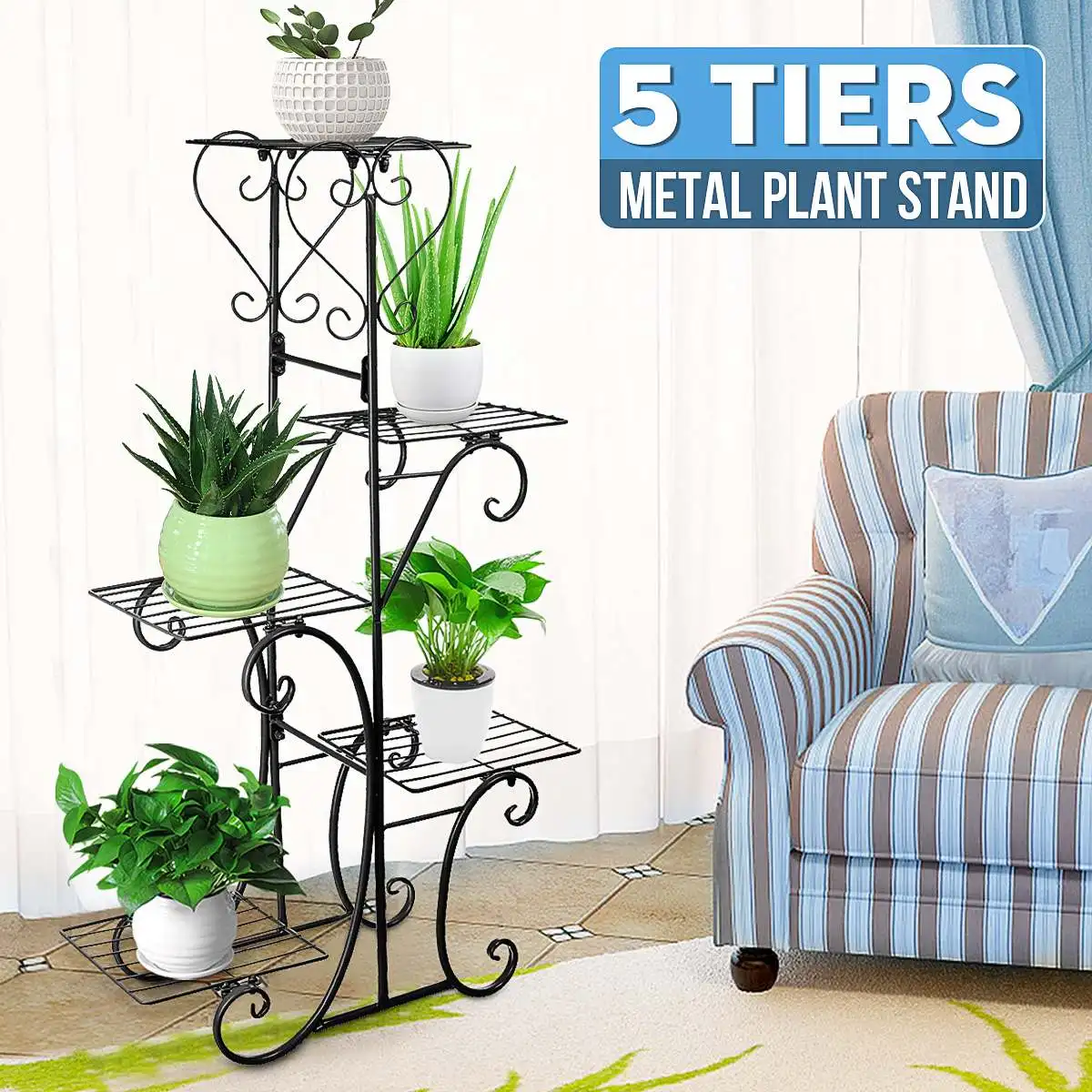 

5 Tiers Metal Flower Rack Plant Stand Flower Stand Shelves Bonsai Display Shelf Yard Garden Patio Balcony Pot Plant Stand