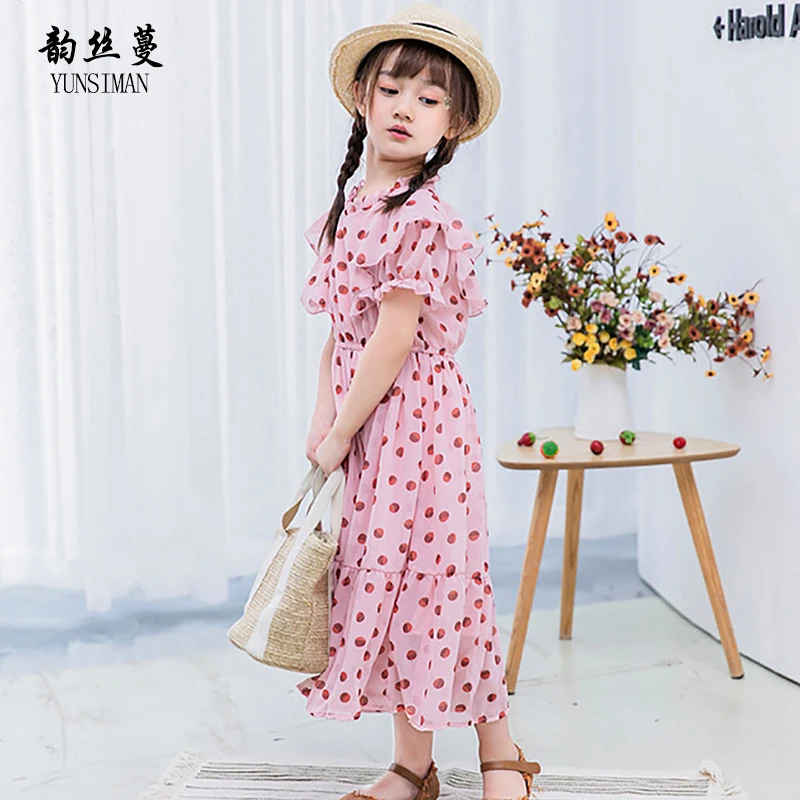 Повседневное длинное платье для девочек летняя одежда шифоновое с принтом в