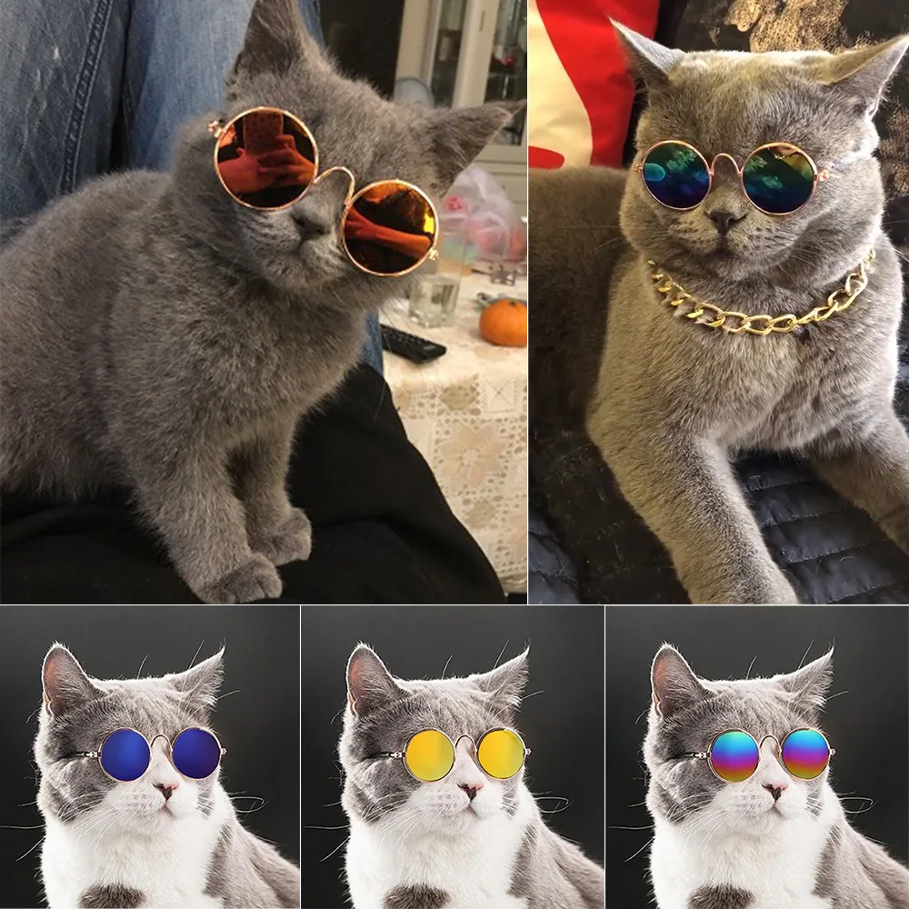 

Vintage Round Sunglasses For Dogs Cats Harness Accessory Reflection Glasses For Small Dog Cat Pet Lenses Gadgets Pet Products
