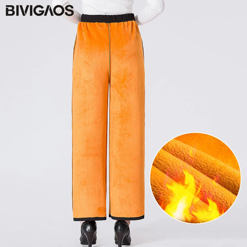 BIVIGAOS 2019 Стиль досуга осень зима удобные женские теплые брюки среднего возраста