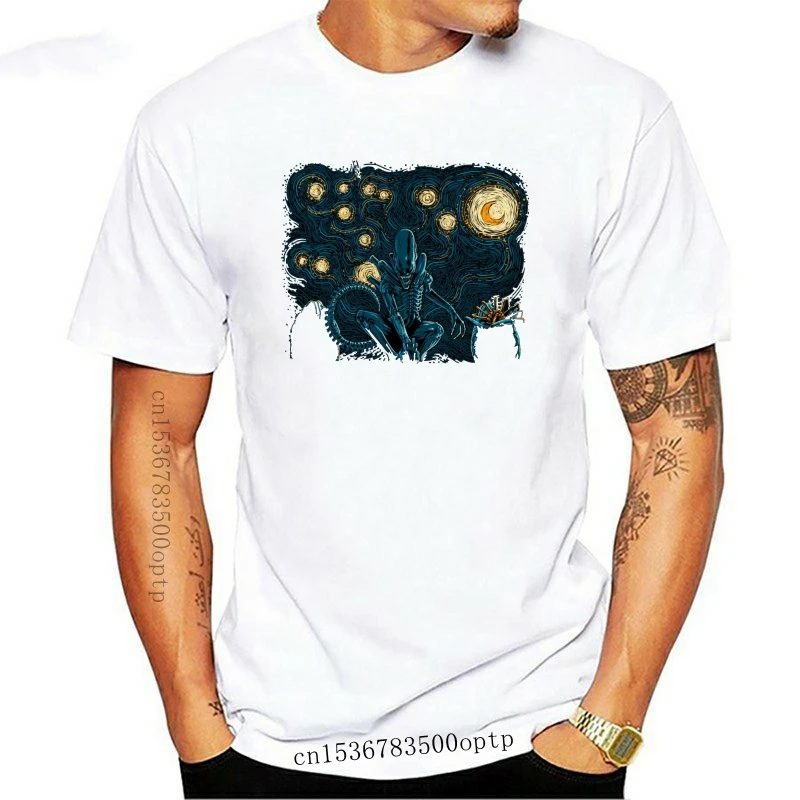 

New Alien Facehugger Xenomorph In A Starry Night Van Gogh Parody Black T-Shirt Basic Models Tee Shirt