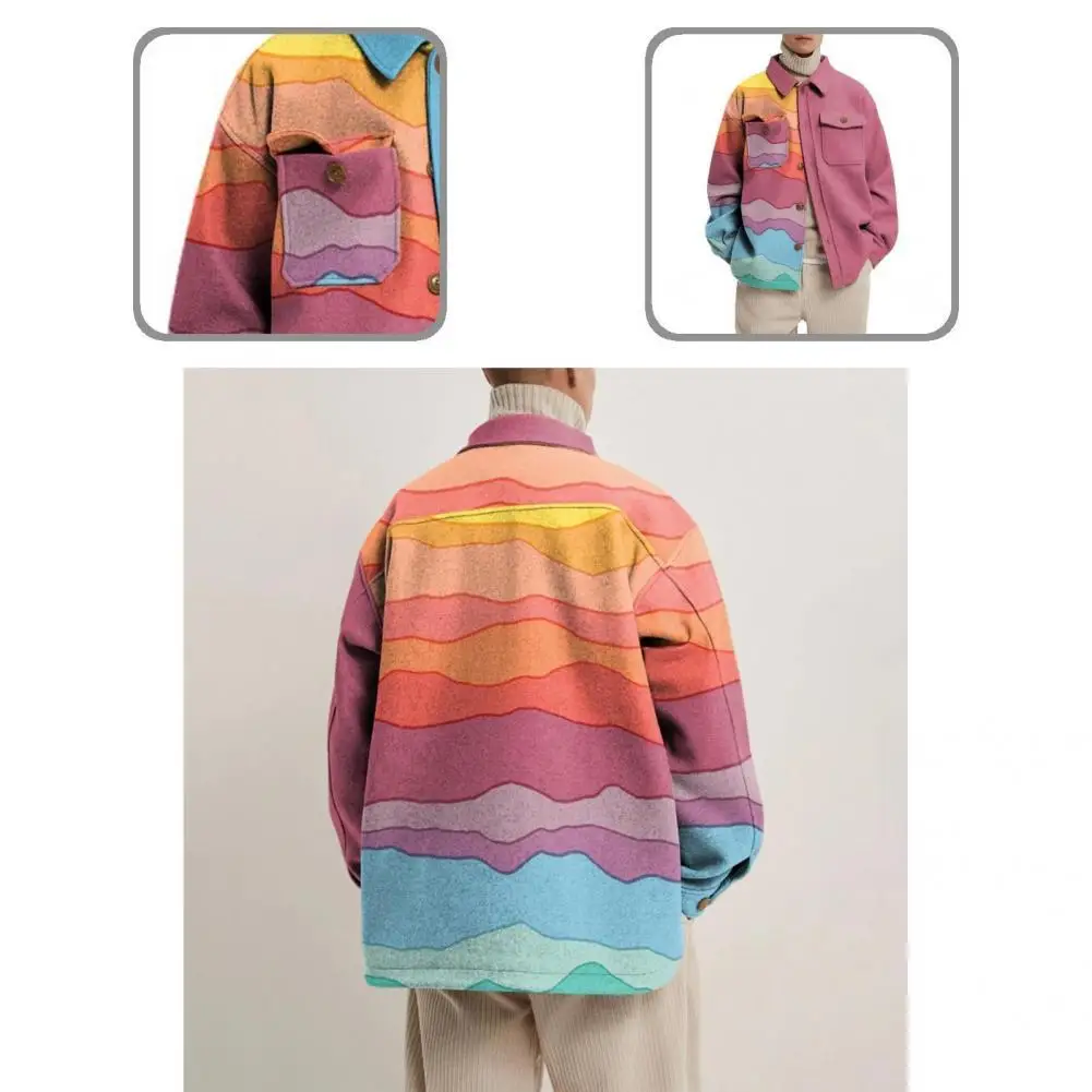 

Casual Coat Attractive All-match Warm-keeping Men Loose Printed Jacket Winter Outfit Hipster Jacket for Daily Wear