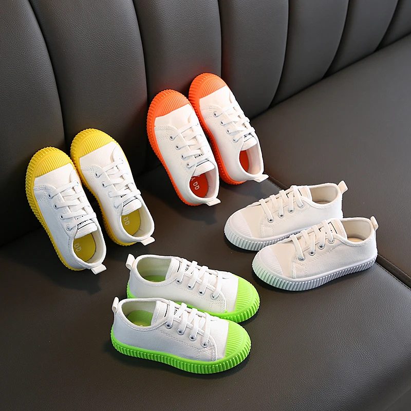 

2020 New Children's Canvas Shoes Korean Style Boys Girls Baby Shoes Spring Students Colored Bottom Casual Breathable Sneakers