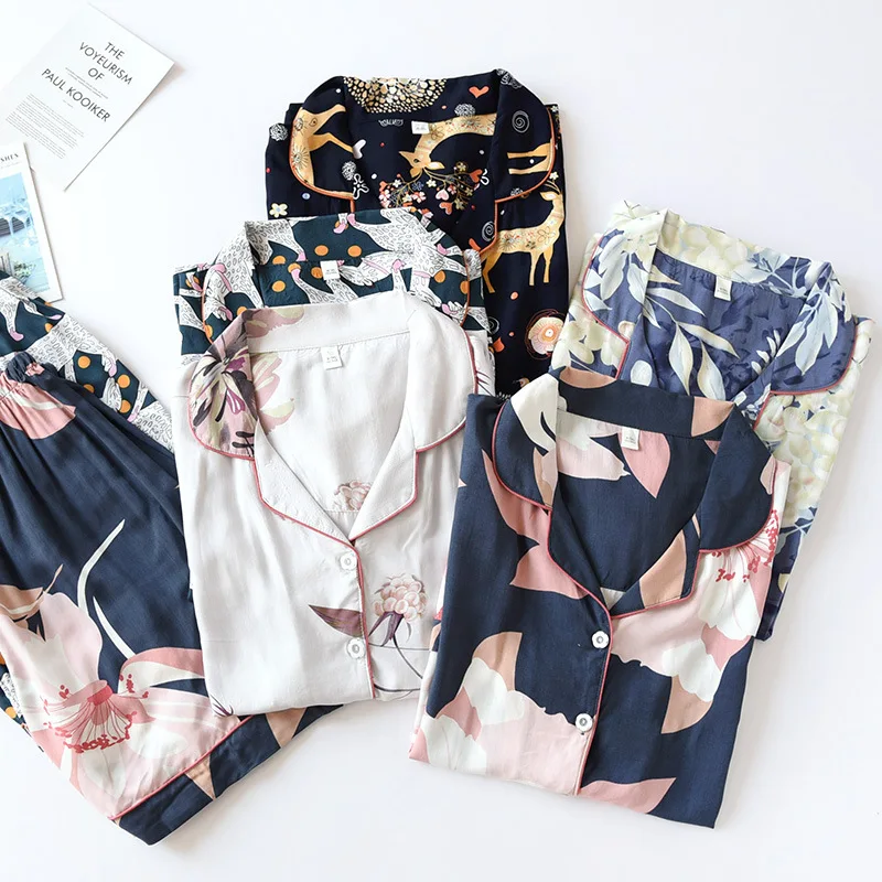 

Korea Summer Woman Pajamas Set Cotton Silk Pajamas with Shorts Thin Person Cotton Sleepwear Woman's Cardigan Casual Home Wear