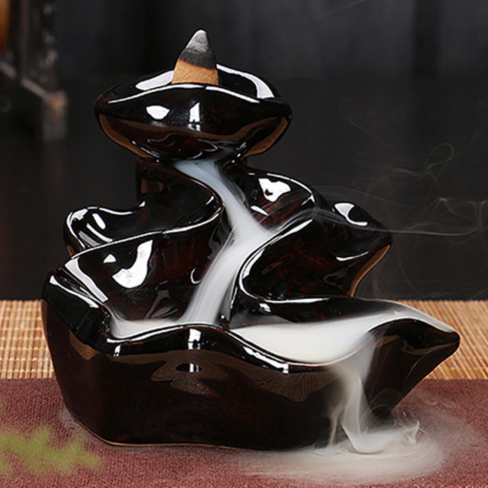 

Antique Incense Burner Ceramic Backflow Waterfall Smoke Incense Burner with 100pcs Cones Backflow Censer Home Decor