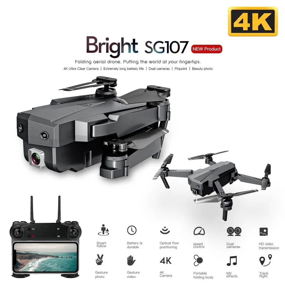 

New SG107 Mini Drone with 4K WIFI FPV HD Dual Camera Quadcopter Optical Flow Rc Dron Gesture Control Kids Toy VS E58 E68 SG106