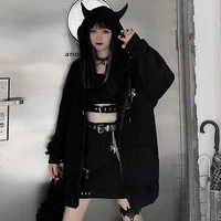 japanese zip up hoodie zipper women harajuku punk gothic sweatshirt fairy grunge black jacket coat streetwear alt emo clothes