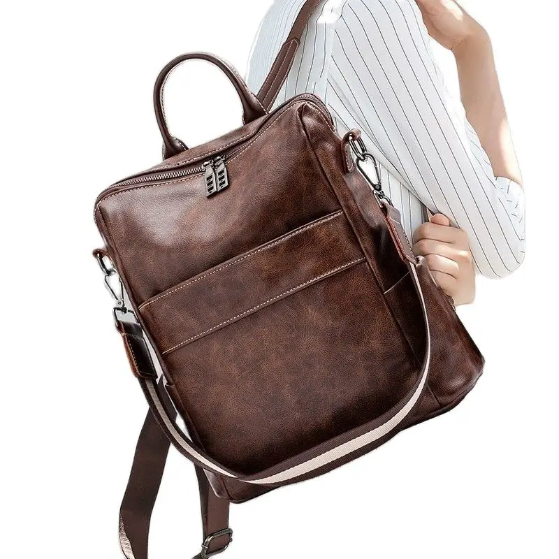 

2021 New Schoolbag Female College Student Versatile Leather 14 Inch High-capacity Computer Backpack Bags For Teenage Girls